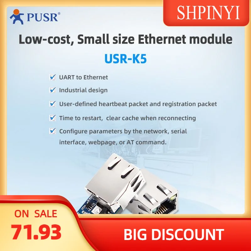 

USR-K5 Недорогие модули TTL UART-Ethernet с передачей данных крошечного размера между пакетами TCP/UDP и интерфейсом UART.