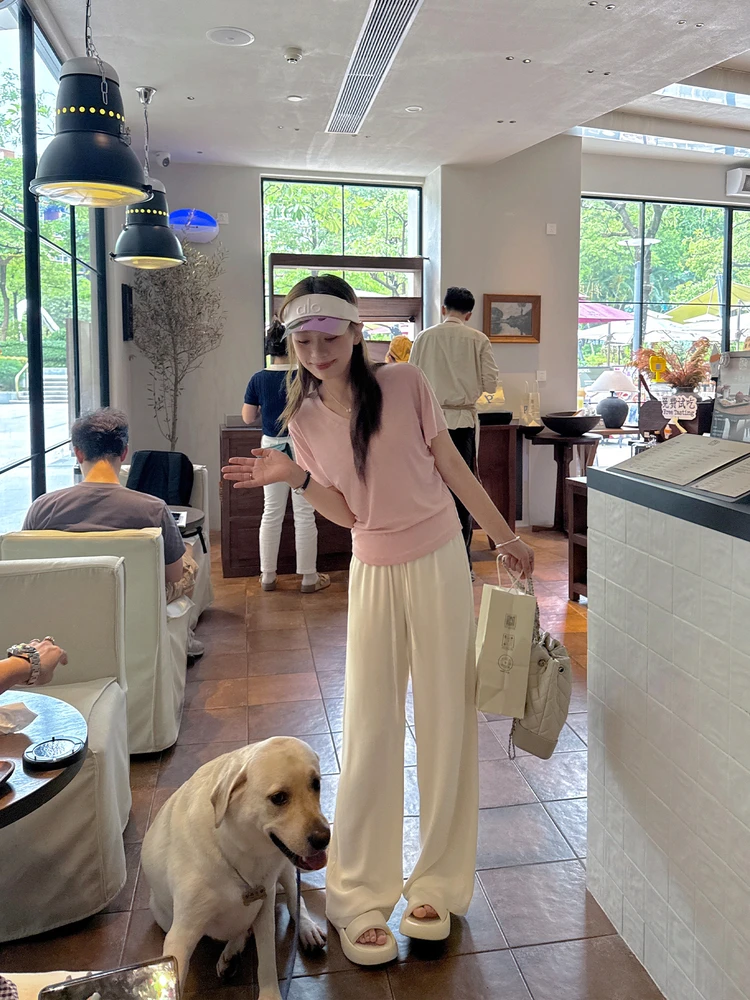 

Модные белые широкие брюки для невысоких женщин, повседневные, с высокой талией, прямого кроя, в деловом стиле, из полиэстера, женские брюки