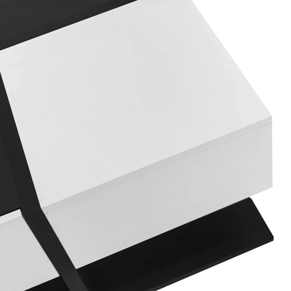 Moderner quadratischer Couchtisch in Schwarz und Weiß mit Stauraum und Schubladenschienen, 70 x 70 x 35,5 cm – Detail 15