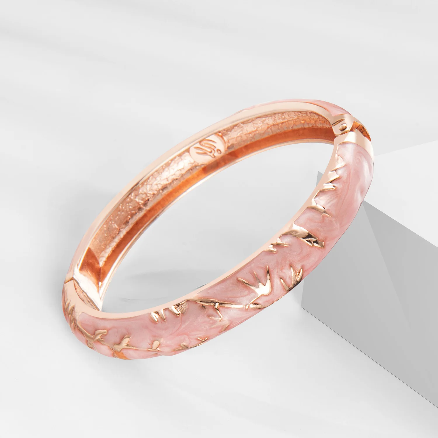 Women\'s Bracelets Set Bangle On Hand Hinge Enamel Cloisonne Bangles For Women Pink Vintage Birthday Gift For Mother