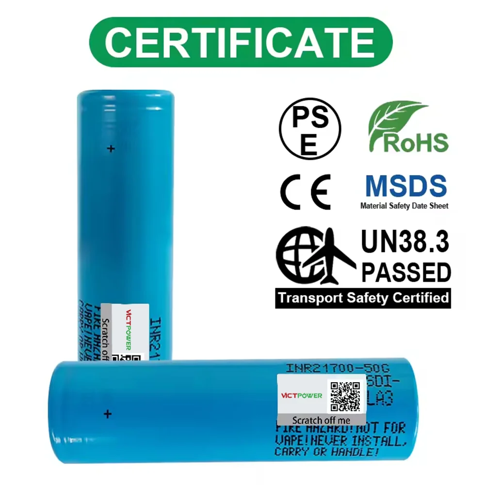 Victpower Original 21700 3.7V Battery 50G 5000mah Cylindrical Lithium Ion INR21700-50G for Scooter E-bike Solar Energy