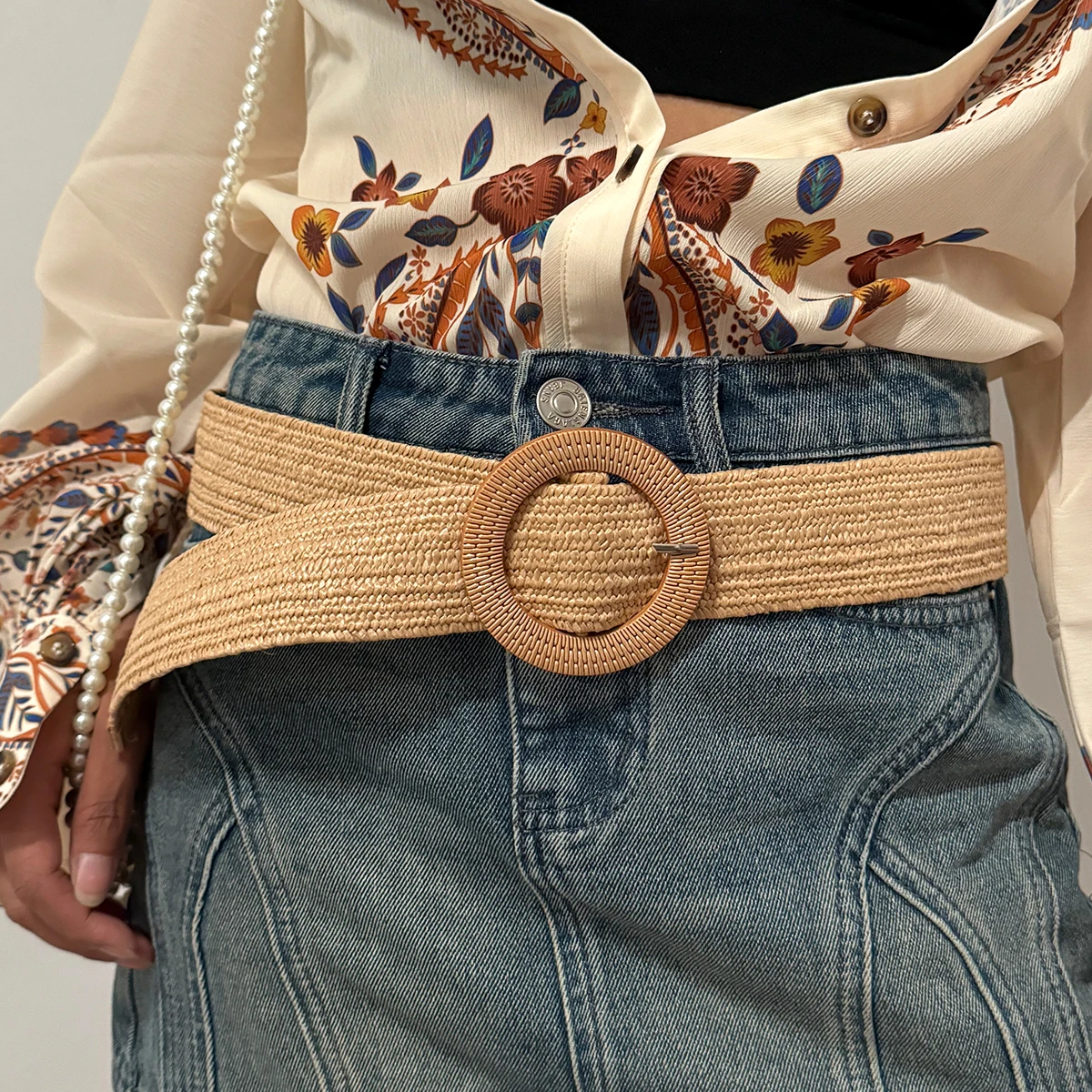 Fashion Women PP Straw Belt Bohemian Wide Elastic Waist Belt Braided Waistbelt Summer Casual Cloth Waistbelt Apparel Accessories