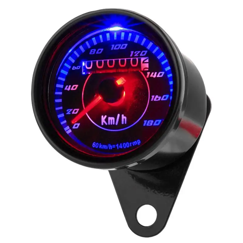 U-niversal Motorcycle Speedometer Double Color LED Light Odometer Speed Meter Gauge Mile For Cafe Racer Motorbike