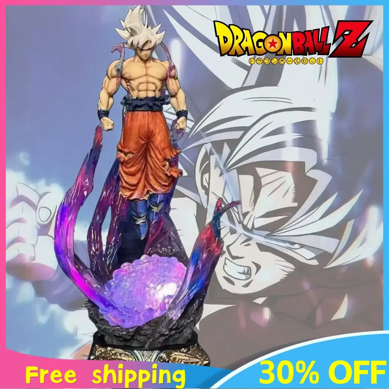 Figura de Dragon Ball de 53cm, Ultra instinto, Son Goku, puede emitir luz, Kakarotto, figura de acción de tres cabezas, modelo de muñeca de PVC, juguete de regalo