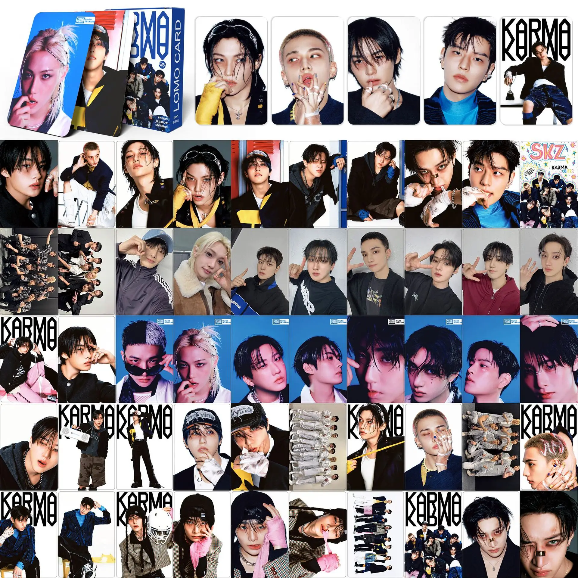 55 album StrayKids regular, kartu kecil KARMA, kartu foto selebriti, koleksi Huang Xuanchen, kartu Lomo