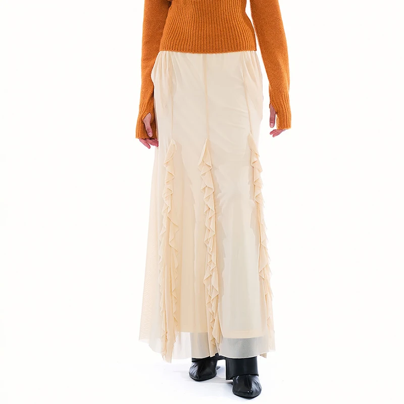 

Новая осенняя женская повседневная мягкая двухслойная плиссированная юбка миди в корейском стиле из полиэстера, нейлона и эластана