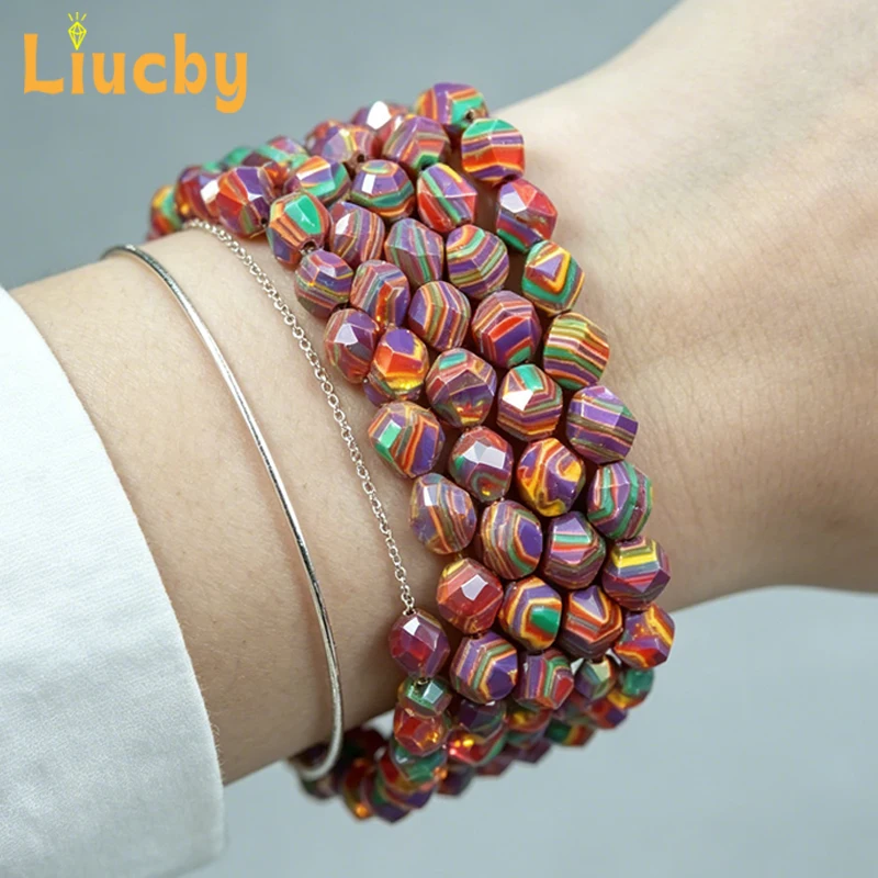 Rote Malachit-Facettenperlen, bunte lose Edelsteinperlen für die Schmuckherstellung, Armband, Halskette, 6mm 8mm 10mm, 15-Zoll-Stränge – Detail 7