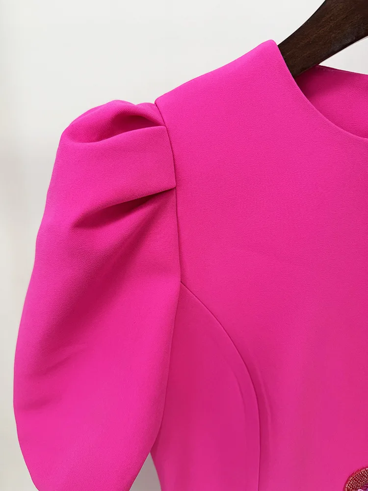 HIGH STREET – robe mi-longue à manches courtes pour femmes, tenue de styliste, à paillettes et perles, fleur tridimensionnelle, nouvelle collection 2025