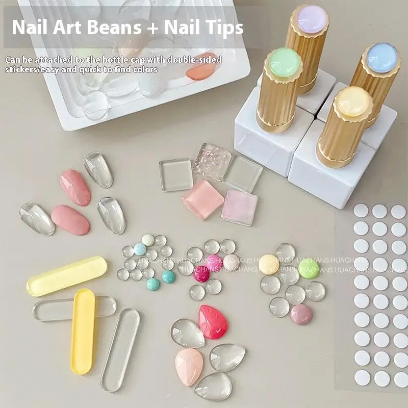 Mini Glass Color Card Manicure Bean Color Card Nail Polish Glue Plate Nail Polish High Transparent 3D Round Bead Manicure Tool