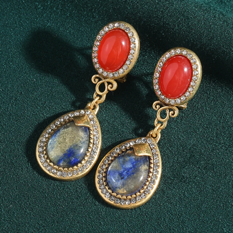 

Vintage Drop Earrings Gradient Opal Cat Eye Stone Red Glass Water Drop For Woman Luxury Designer Jewelry Antique Gold Color 2025