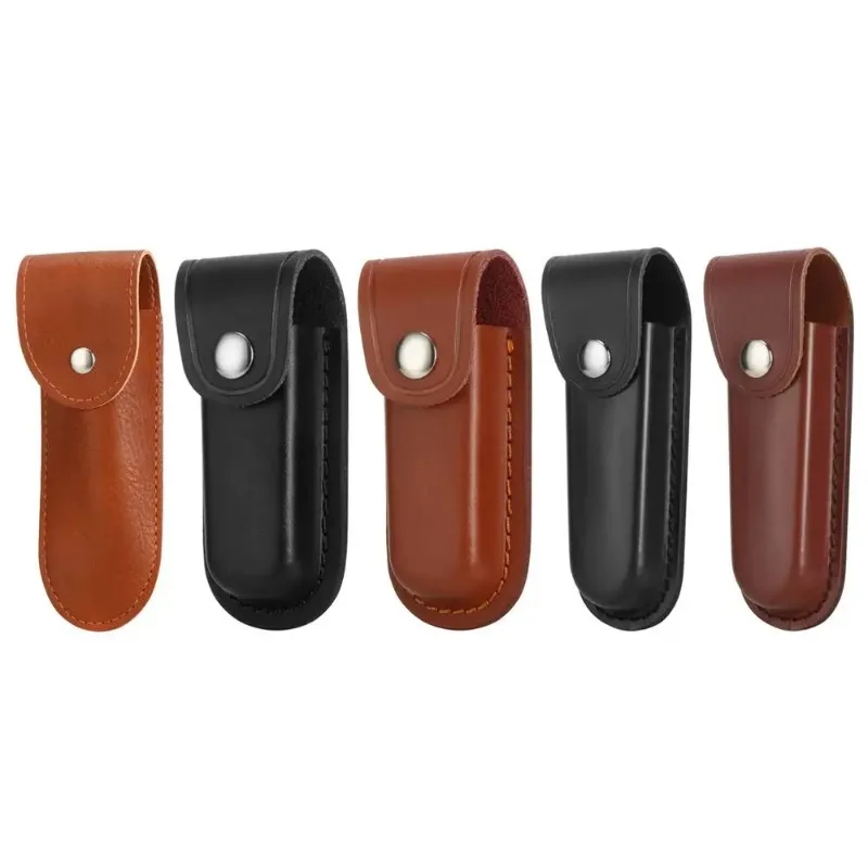 Brown Fold Knife Scabbard Tool Flashlight Belt Loop Case Holder Leather Sheath Pocket Hunt Camp Outdoor Carry Equipment