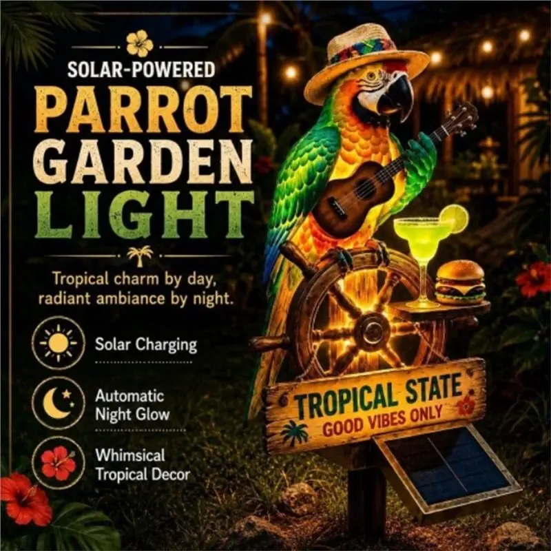 AB02 Solar-Powered Guitar Parrot Animal Statue Night Light 20Cm For Outdoor Party Scene Style Decoration Ornament