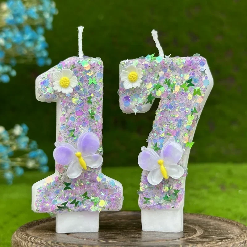 Number Cake Candle Butterflies Flowers Birthday Candle 1 2 3 4 5 6 7 8 9 3D Number Candle Cake Topper Party Cake Birthday Decor