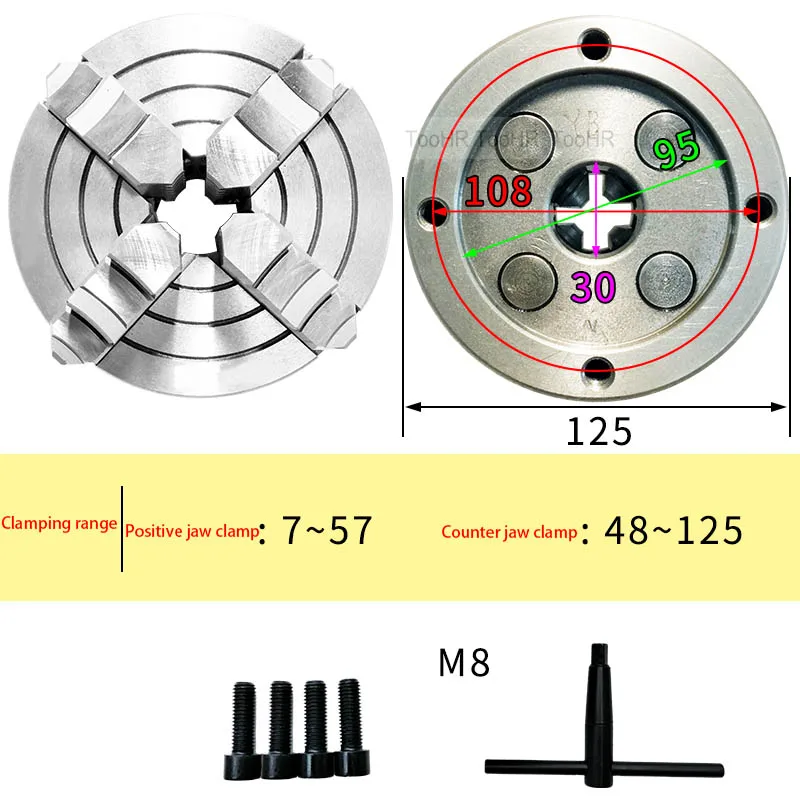 4つのジョーを備えた小さな木工旋盤,K72-125,125mm,精密鋼