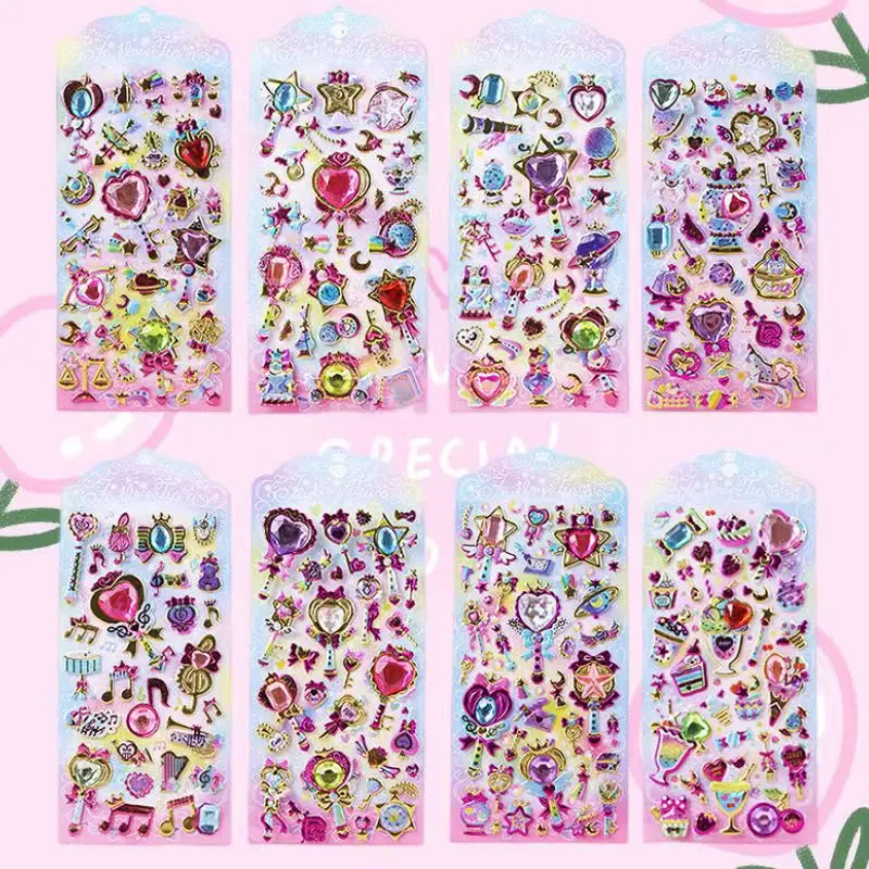 Laser Gem Crystal Diamond Stickers Decal Girl Reward Sticker Kids DIY Decoration Phone Case Sticker Girls Crystal Stickers Toys