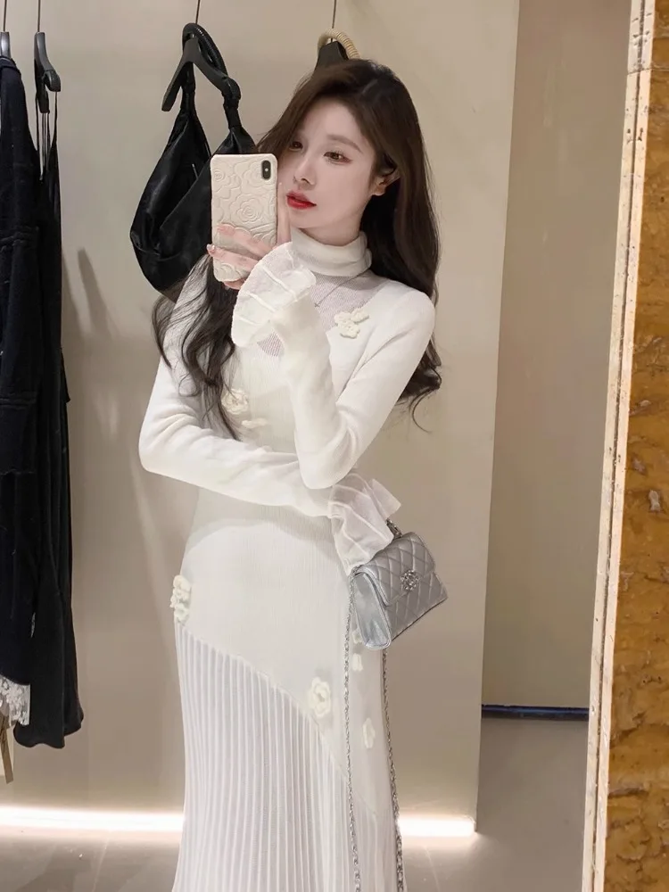 

Elegant Knitted Mermaid Dress Women's Autumn Pure Desire Sexy Slim Fit Inner Wear Base Long Skirt City Walk Soft Long Sleeve