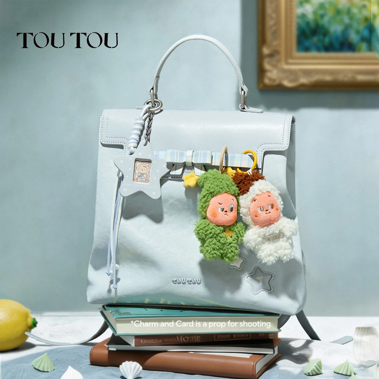 

toutou Blue Synthetic Leather Backpack, Adjustable Strap, Bags for Women Bow Adorned with Plaid Women's Multi-purpose Bag