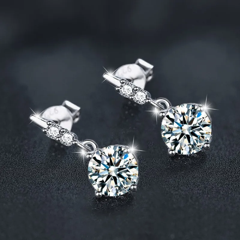 

ZFSILVER Trendy s925 Silver White 0.5 Moissanite Classic Design Dangle Round Earring Charm Women Accessories Jewelry Gift XEZ078