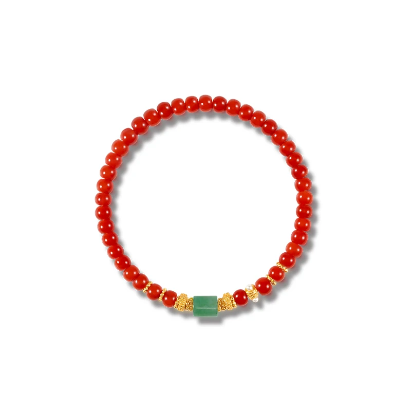 

Women S925 Silver Gold Plated Natural Nanhong Bracelet Jade Barrel Beads Old Straight Cut Beads Meditation Healing Therapy