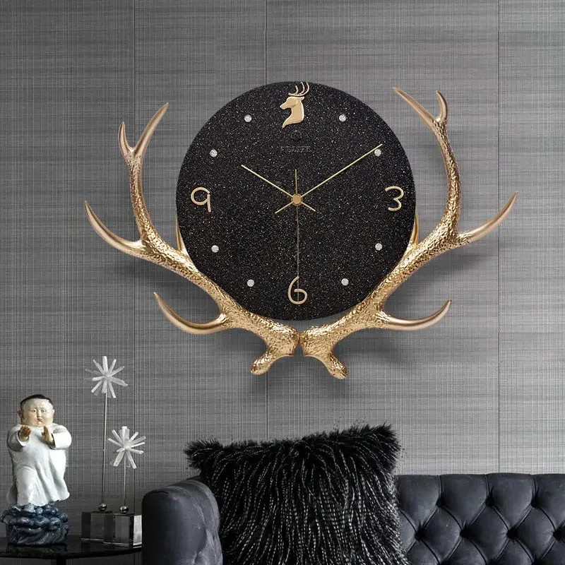 Modern Luxury Deer Resin Wall Clock Hangings Art Home Livingroom Sticker Crafts Hotel Lobby Mural Decoration