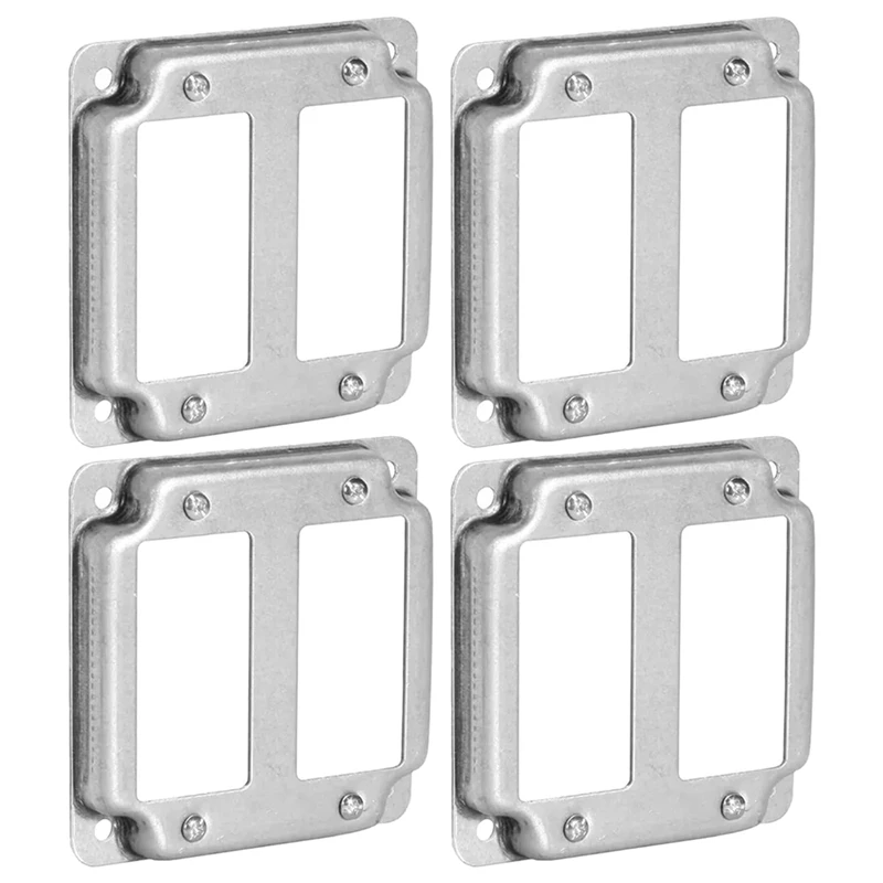 Promotion! 4Pcs 4 Inch Square Double Switch Electrical Box Cover, 1/2 Inch Raised, Exposed Work, Galvanized Steel, Crushed Corne