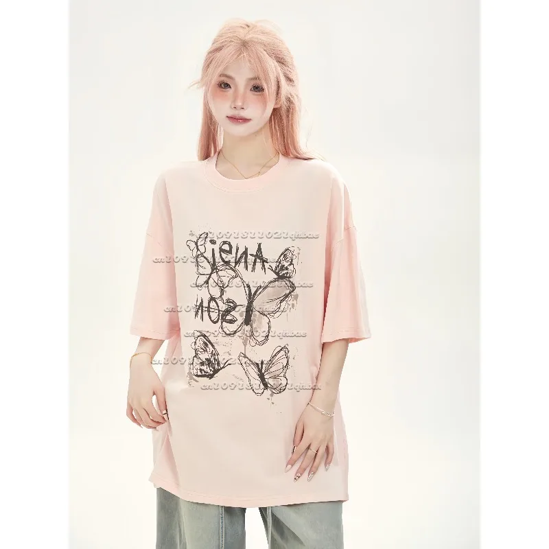 

Маленькая и ленивая стильная футболка большого размера с короткими рукавами и 3D принтом бабочки для женщин, летняя новая свободная быстросохнущая трендовая футболка