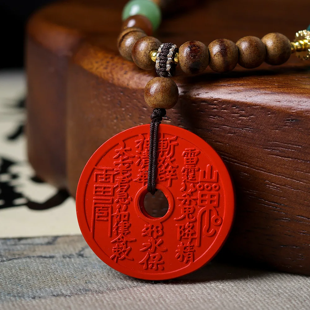 Original Butter Incense Wood Hand-Woven Necklace Wenchu Cinnabar Mountain Ghost Spending Money Pendant Green Agate Sweater Chain