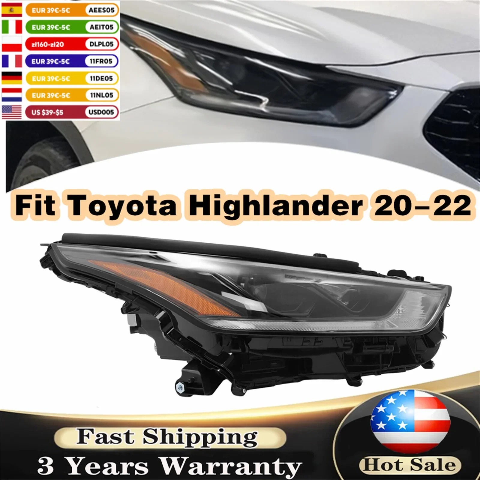 LED Headlights Headlamp Assembly For 2020-2022 Toyota Highlander Inner Headlight Pair/Passenger /Driver Side