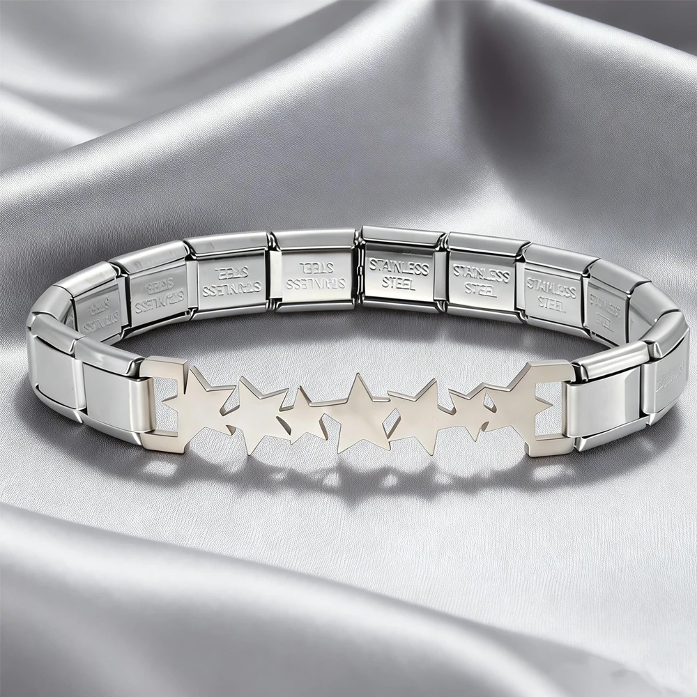 Bracelet à breloques italien en acier inoxydable, nouveau design, élastique, motif vierge, couleur argent, 9 mm, vente en gros
