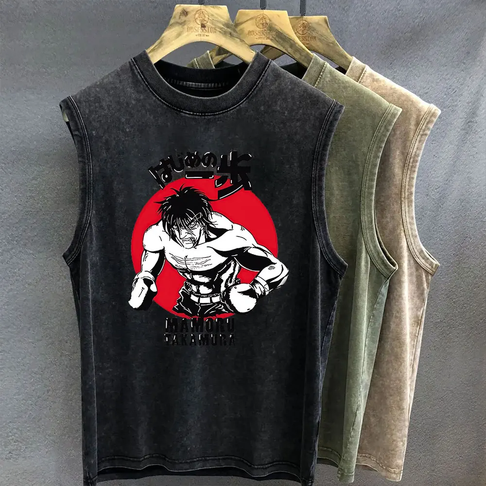 Nieuwe Heren Tank Top Anime Hajime Geen Ippo Grafische T-shirt Print Oversized Gym Kleding Vintage Wassen Mouwloos Vest Dames Y2k