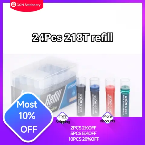 GXIN G18T 24개 지울 수 있는 건식 지우기 마커 리필 사무용품 학교 교실 사용 대용량 비바람에 견디는 카트리지.