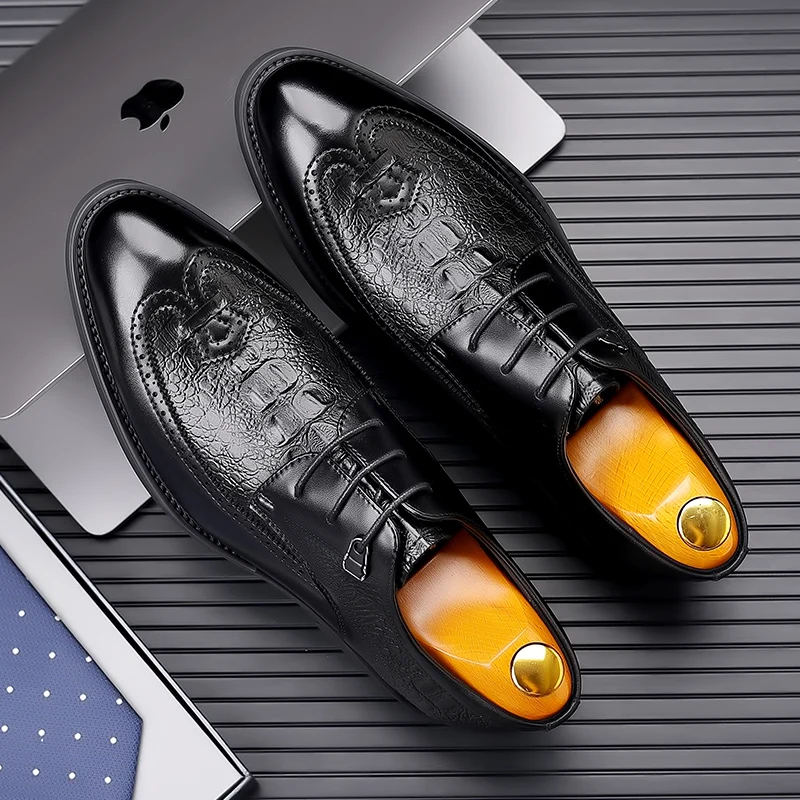 

British Style Men's Genuine Leather Shoes Business Shoes Pointed Soft Soles Conference Suits Men's Formal Shoes Free Delivery