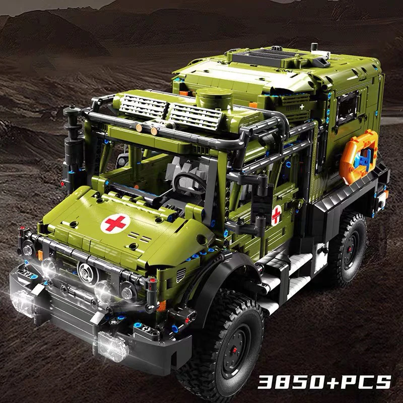 Technical Military Ambulance Building Block RC APP Off-Road Rescue Vehicle Car Bricks Model WW2 Weapon Soldier Toys For Boy Gift