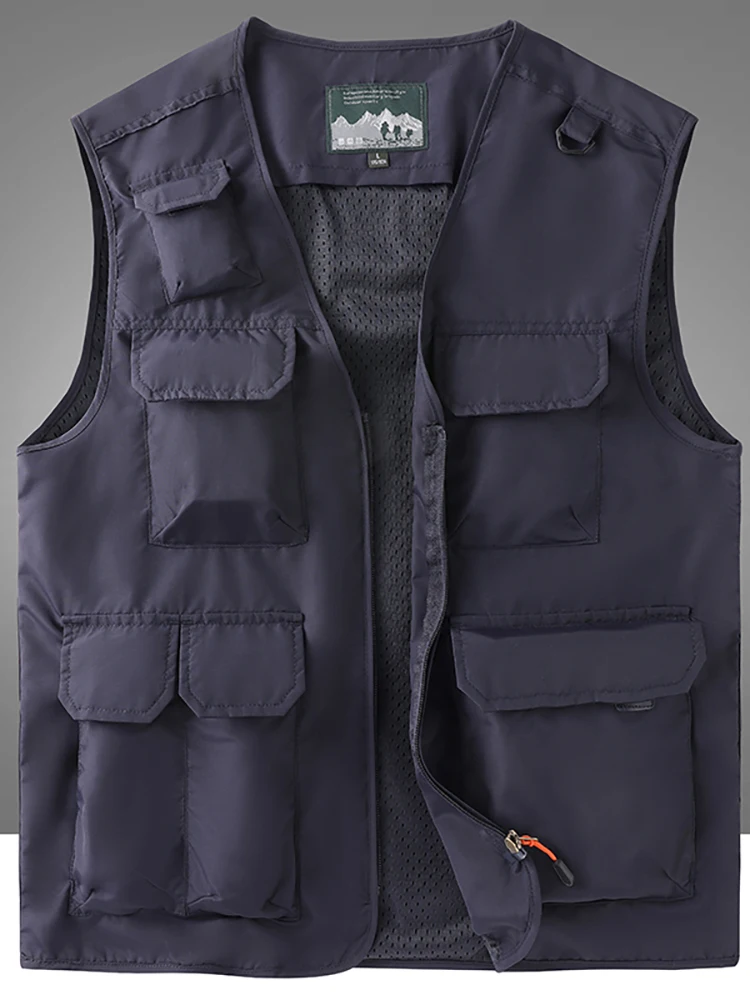 New Men's Thin Section Sleeveless Vest Fashion Rest Trend Multi-Pocket Simple Solid Color Military Style Outdoor Sports 6xl