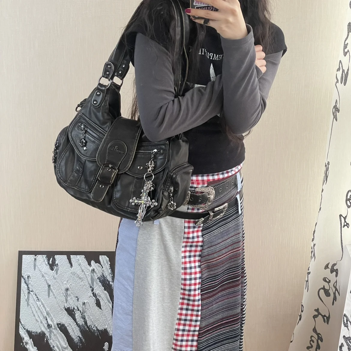 Vintage Y2K Crossbody Bags for Women Сумка Y2k Large Capacity Multi Pocket Shoulder Purses and Handbags Повседневная Сумка view 4