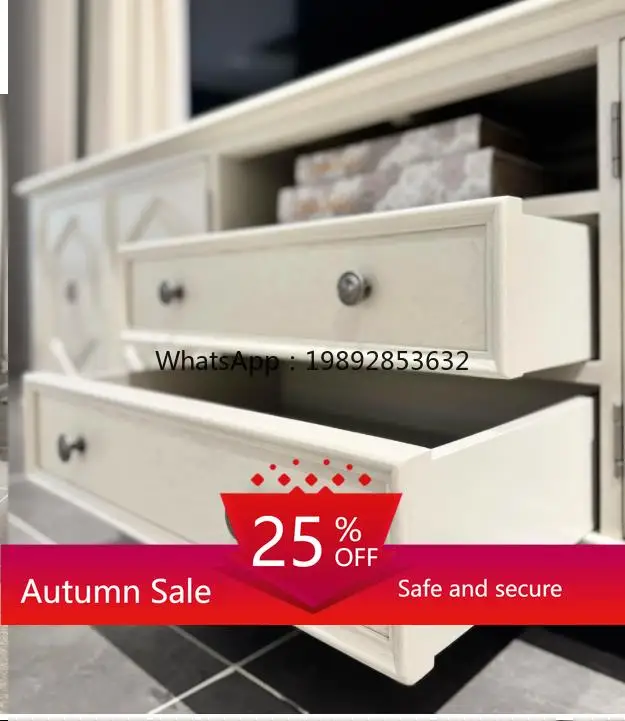

retro living room TV cabinet solid wood Athens white storage cabinet home accessories