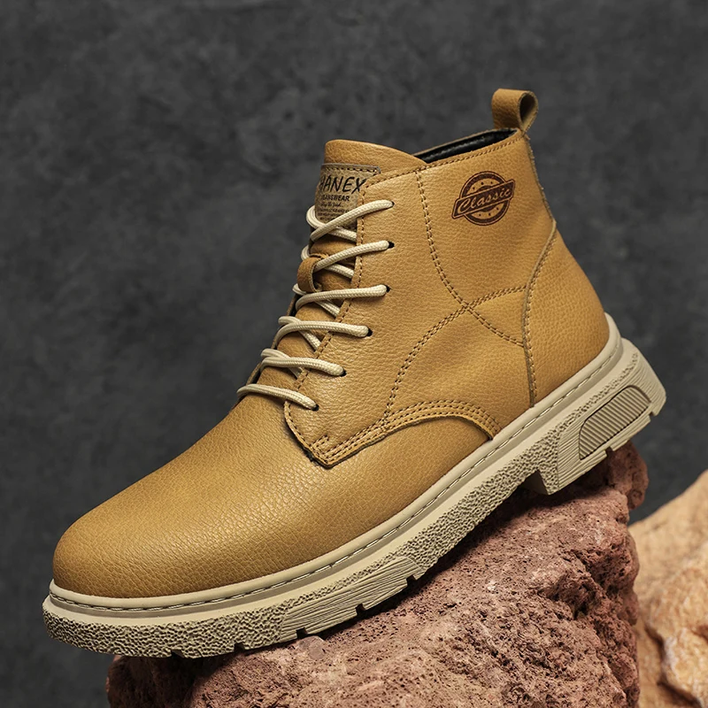 

Classic Leather Men's Ankle Boots Fashion Man High Top Shoes Comfy Male Casual Botas Motorcycle Boots New Outdoor Hiking Boots
