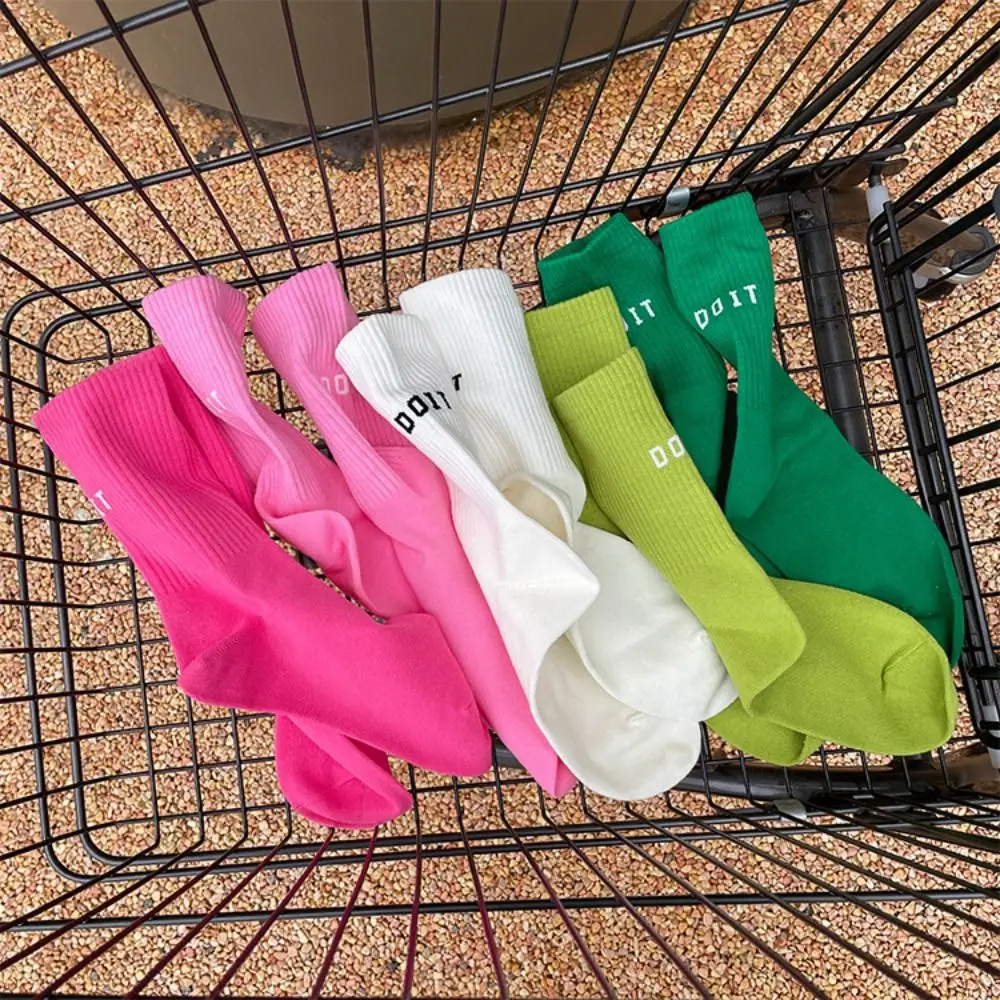 Fashion Colorful Pink Socks Letter Solid Letter Crew Socks Crew Socks Female Hosiery Calf Socks Giil