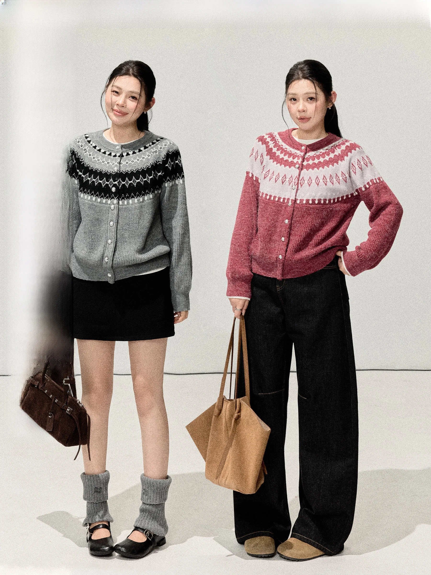 

Jiulu Studio ternoon Garden plus Size round Ne Single Button Fair Isle Sweater Cardigan Large Size Top for Plump Women