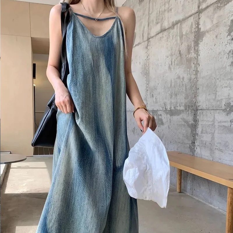 Estate senza maniche moda Slip Dress donna Vintage elegante Tie Dye stampa abiti High Street scava fuori ventilare abiti