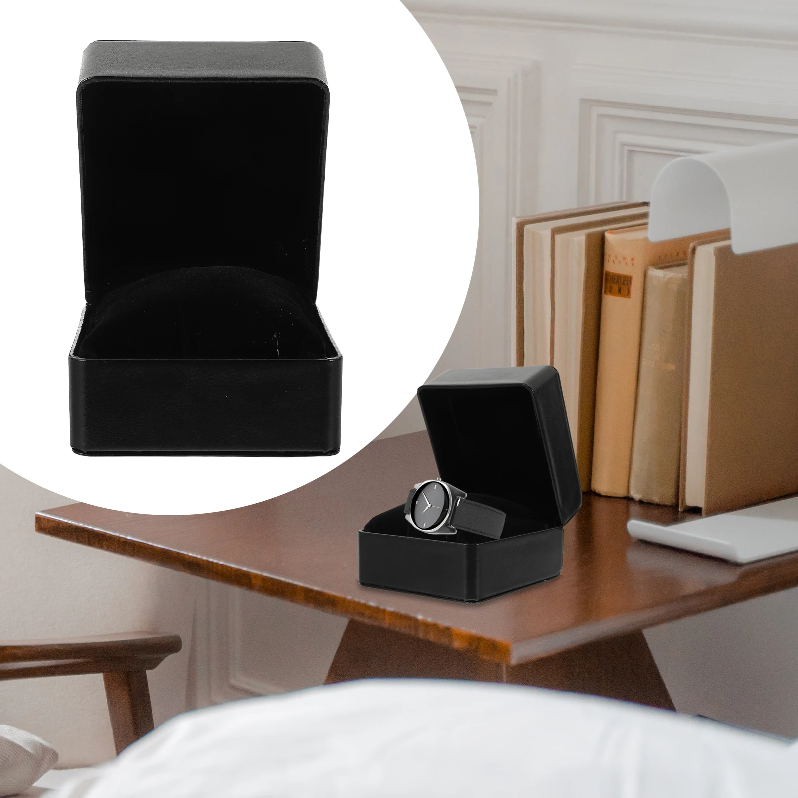 

Stylish Single Watch Box Pu Display Storage Case Portable Travel Wristwatch Organizer Household Decorative Jewelry