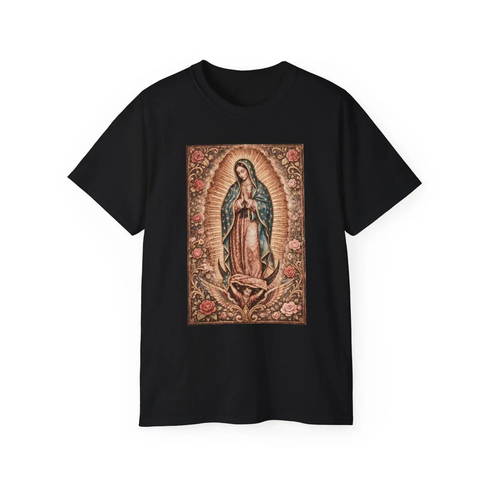 T-shirt Notre-Dame de Guadalupe Vierge Marie Art religieux catholique dévotionnel vintage délavé streetwear extensible homme