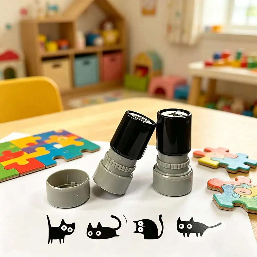 4PCS/Set Cartoon Cute Stamps Lovely Small Black Cat Stamp DIY Stamp Toy Decoration Diary Collage Stationeryert for Kids view 2