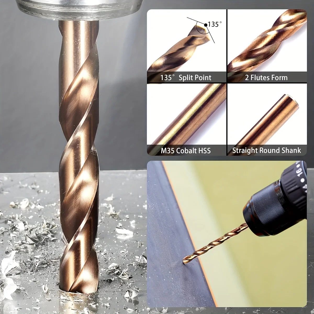 13PCS Cobalt Drill Bits Set，HSS Drill Bits for Cutting Hardened Metal Hard Steel Wood 3-Flute 1/16 to 1/4 inch Twist Drill Bit