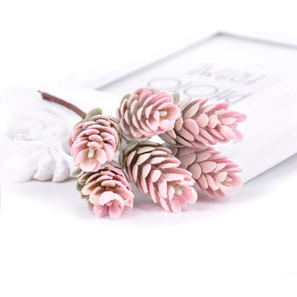 6pcs Pine Cone Artificial Flower Pineapple Artificial Plastic Plant Branch Wedding Home Decoration DIY Bouquet Gift Box