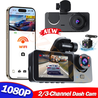 WIFI Dashcam with 3 Cameras, Triple Channel Car Camera, 1080P HD Video Recorder, Night Vision, Car DVR with Wide Angle Lens