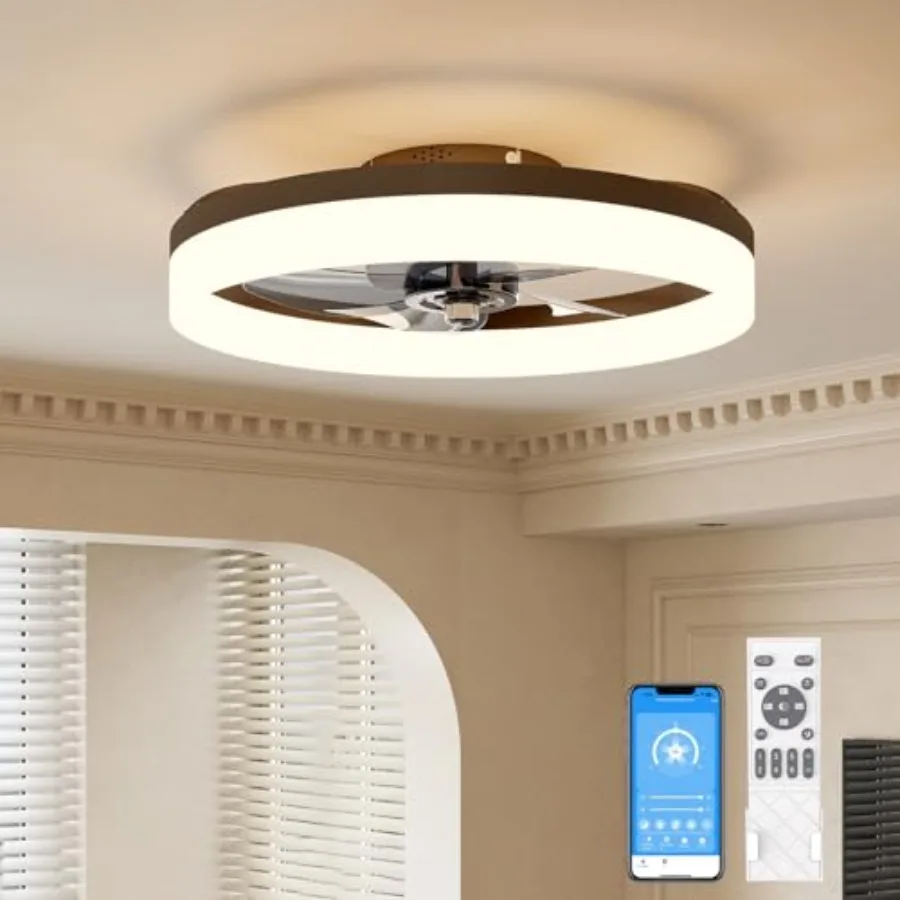 

Low Profile Ceilg Fans with Lights and Remote, 19.7 Fandelier Ceilg Fan with Light, 3000K-6500K Dimmable Bladeless LED Fan Ligh
