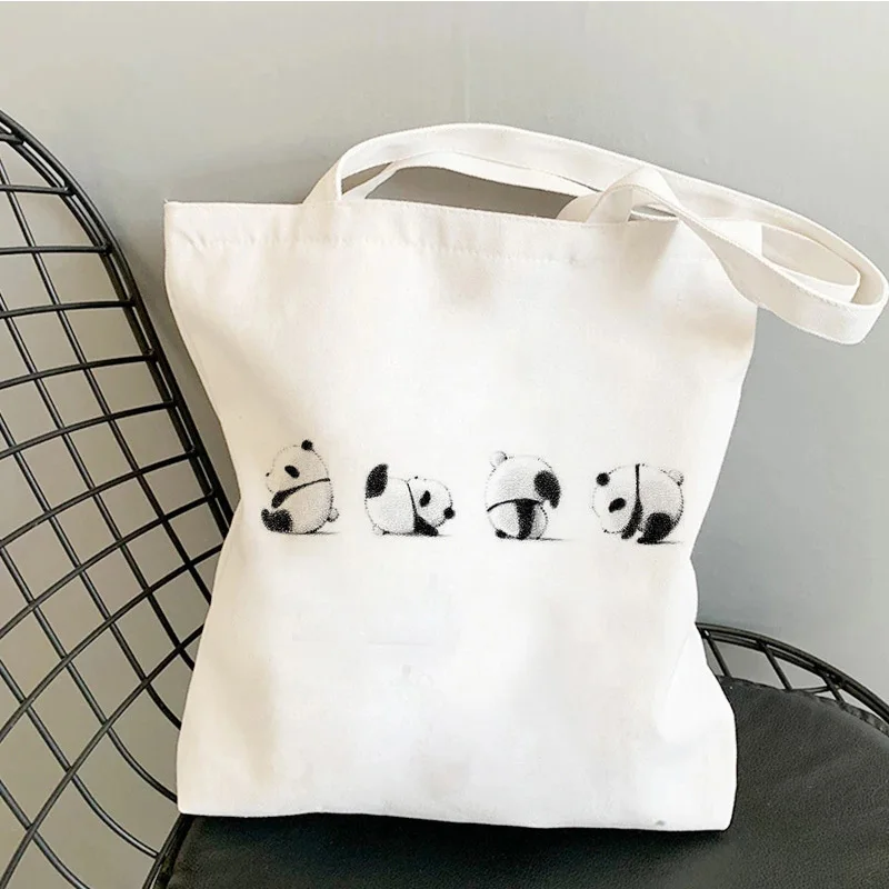 Cute Panda Print Canvas Bag Female Casual Shopping Bags Large capacity handbag Women Tote Shoulder Bags Student Bookbag