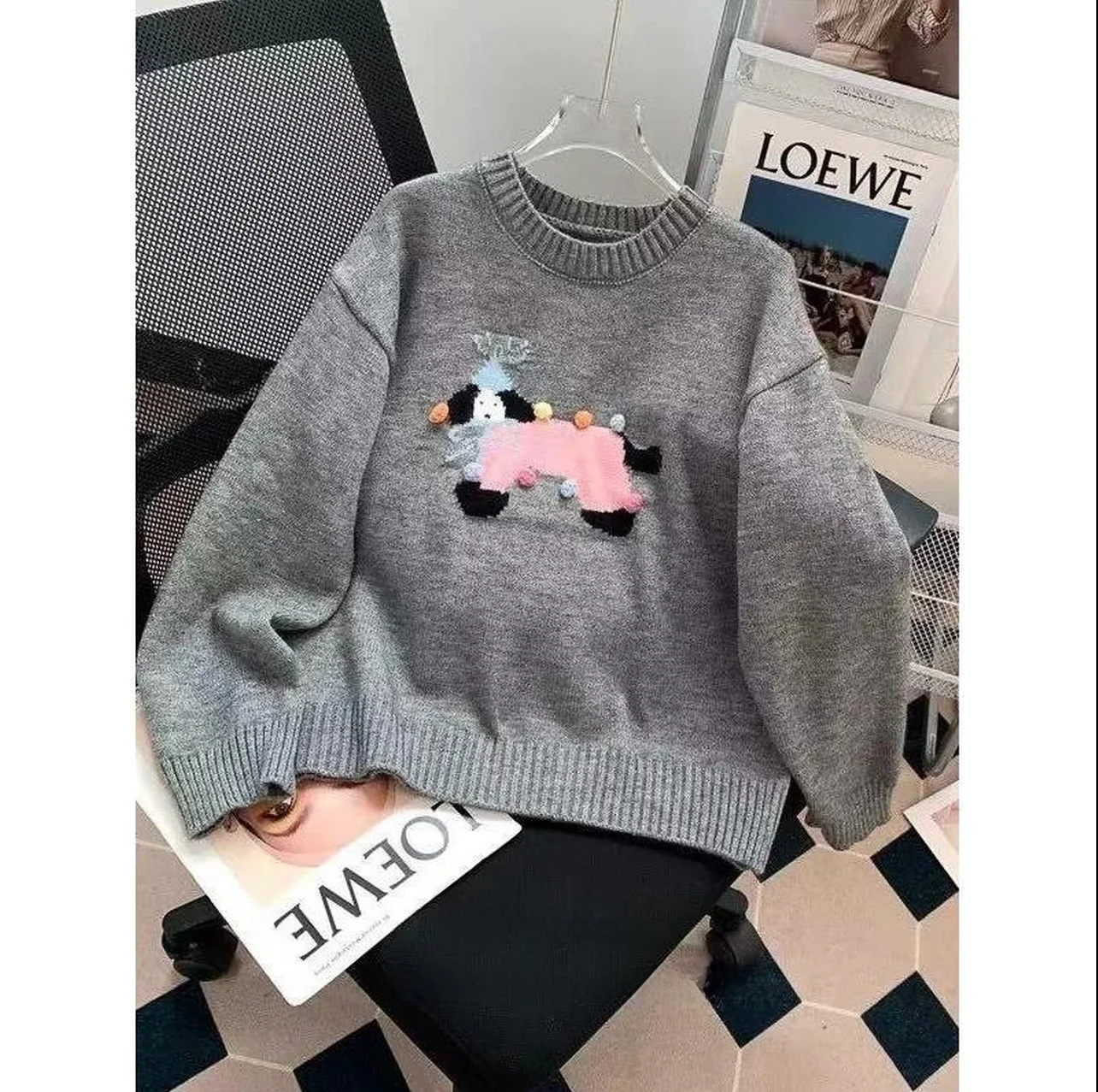 

Корейский свитер с 3D принтом собаки, женский осенне-зимний утягивающий внутренний трикотаж, милый свободный крой, длинный све