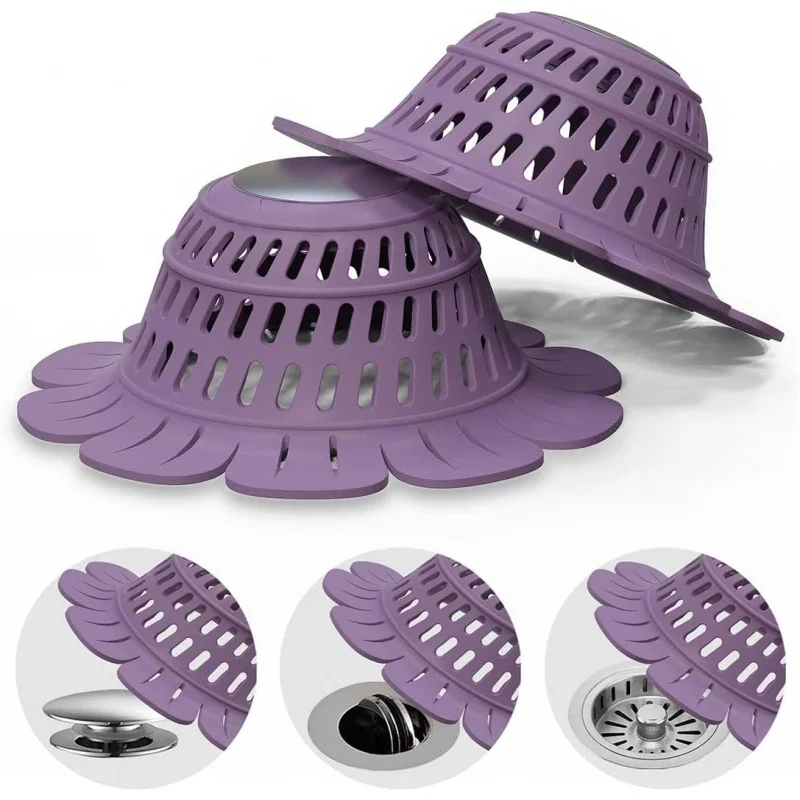 

Shower Drain Catcher, 2 Premium Soft Silicone Protector, Tub Strainer Trap